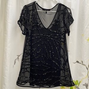 Black dressy shirt with sequin beading on the front